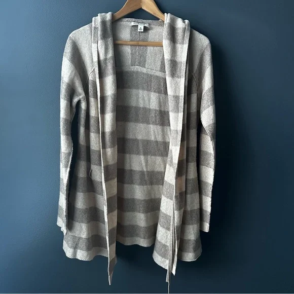 🩶 BANANA REPUBLIC women’s hooded cardigan size medium gray and tan stripes - Picture 1 of 11